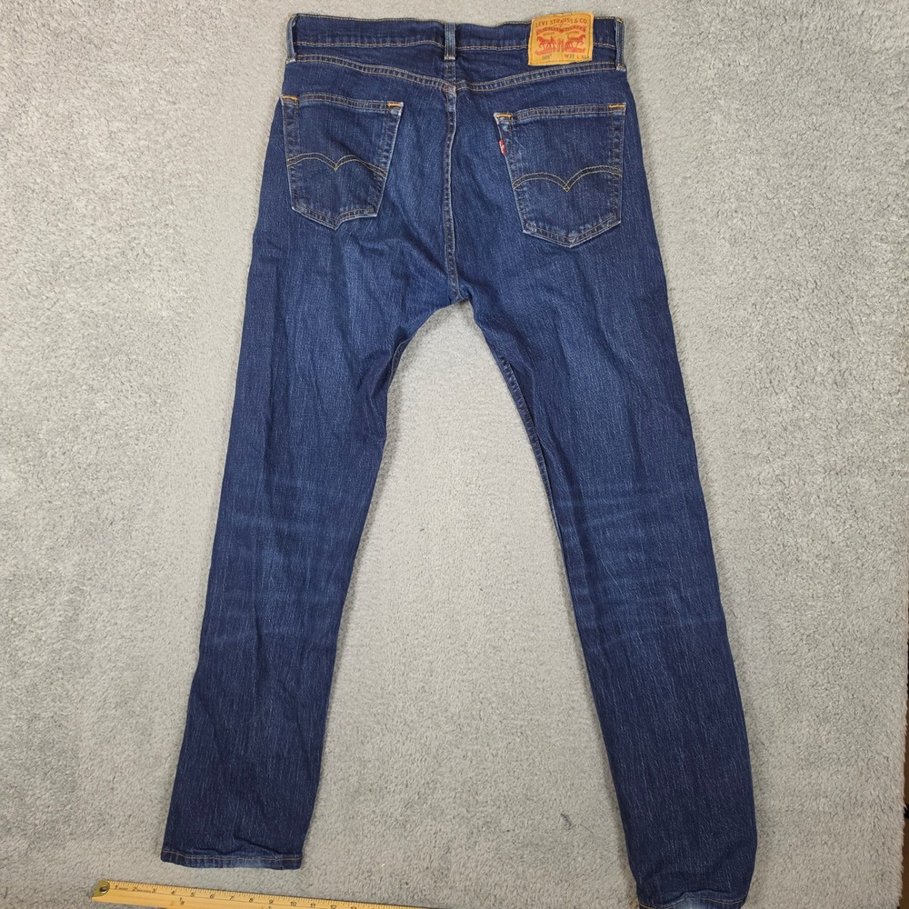 Levis 505 Jeans Mens 33x32 Regular Fit Dark Wash Blue Straight Leg Office - Picture 3 of 8